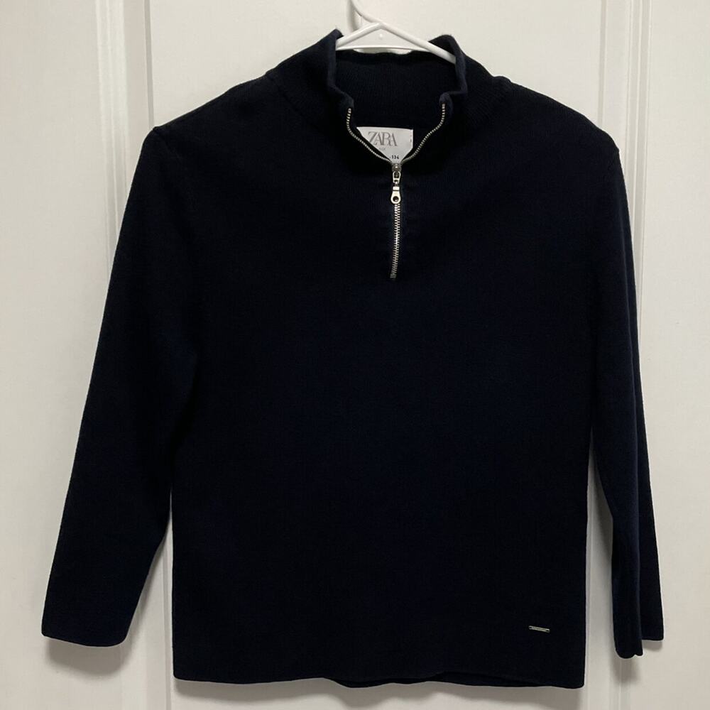 Zara Deep Navy Blue Soft Quarter Zip Sweater Size 9 134cm